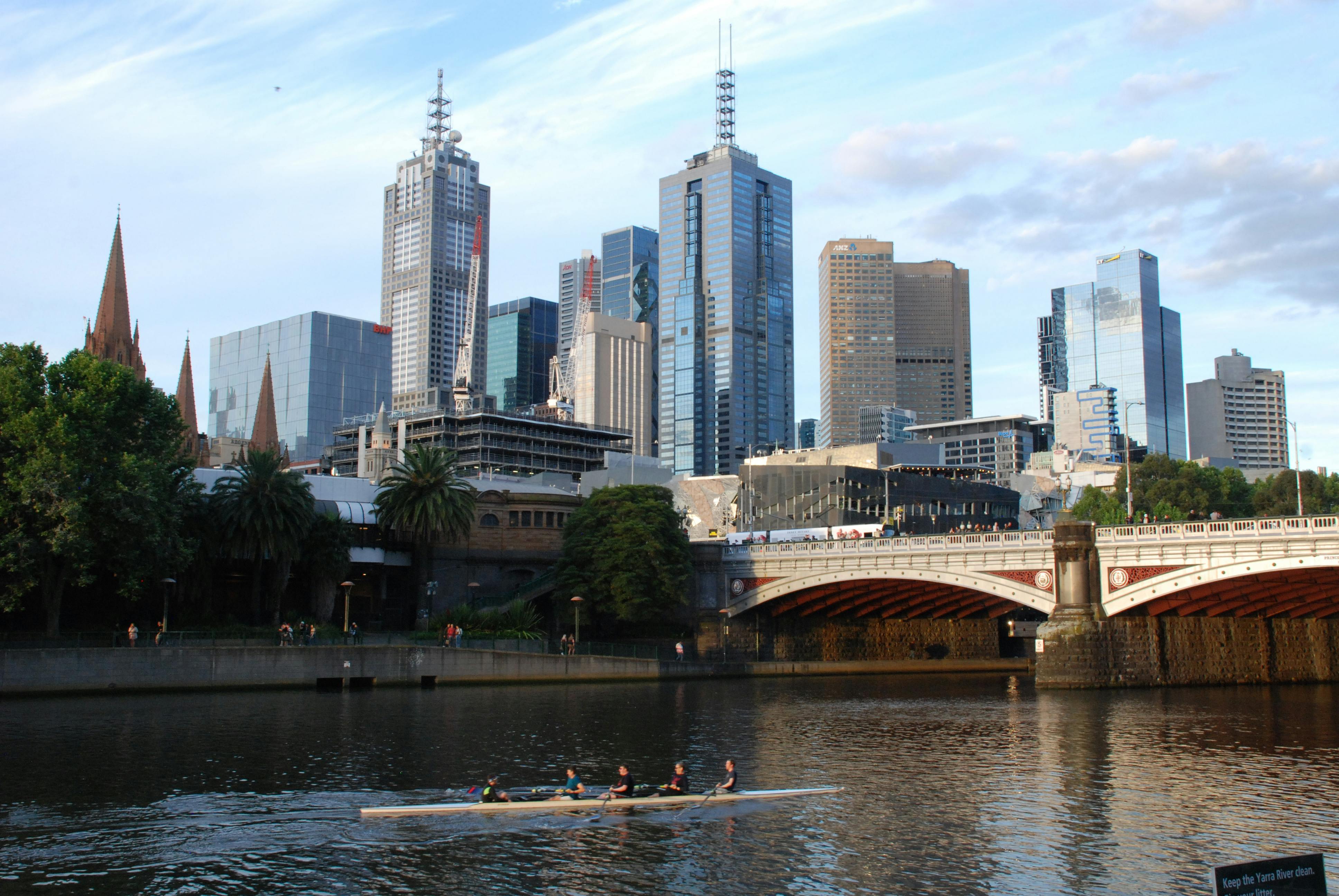 Melbourne CBD looking towards Flinders Street Station from south of the Yarra river.